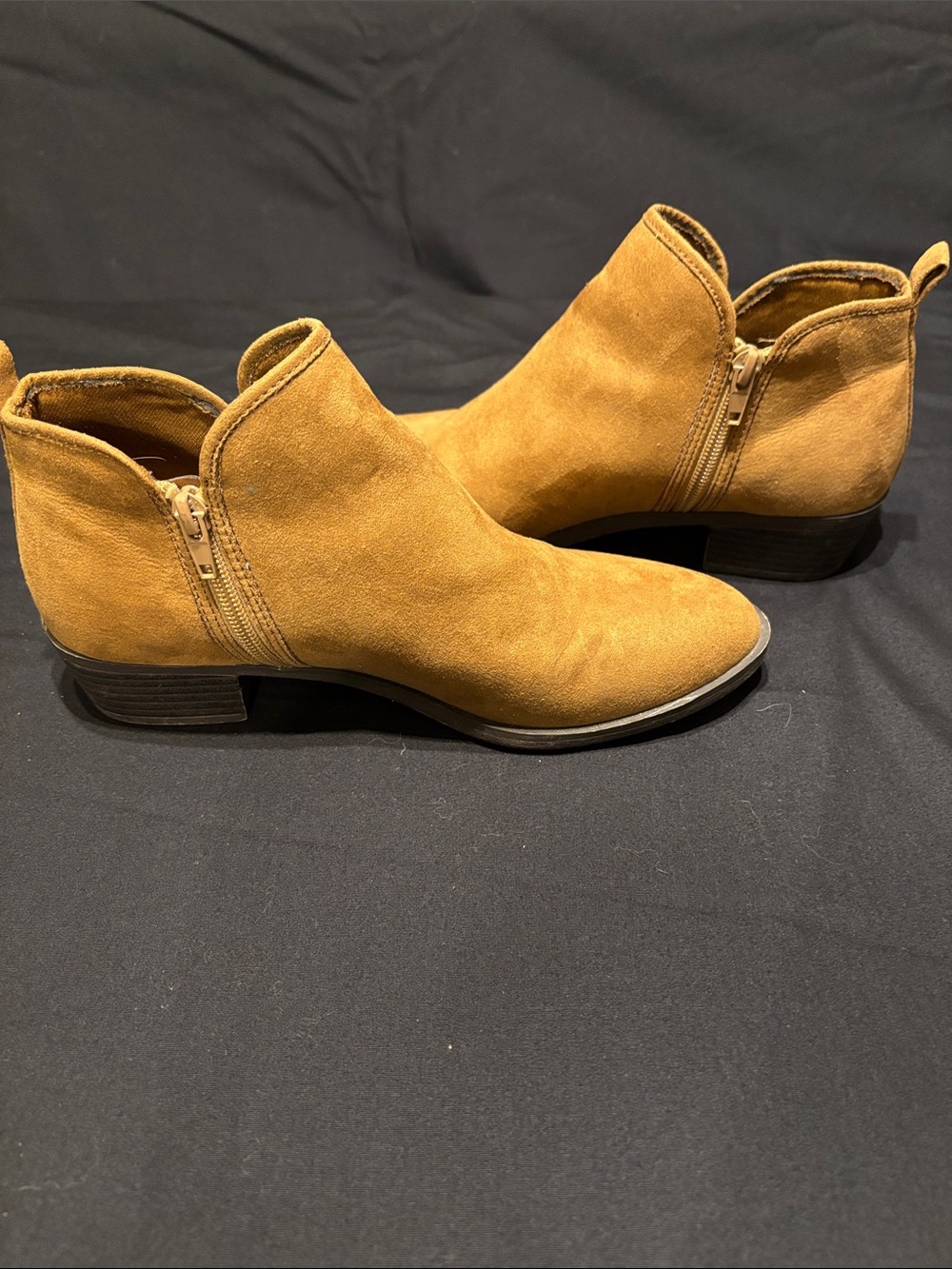 JustFab Mustard Suede Ankle Booties